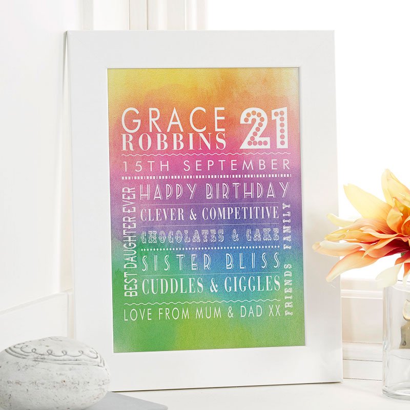 21st birthday gift for daughter personalised wall art picture print corner