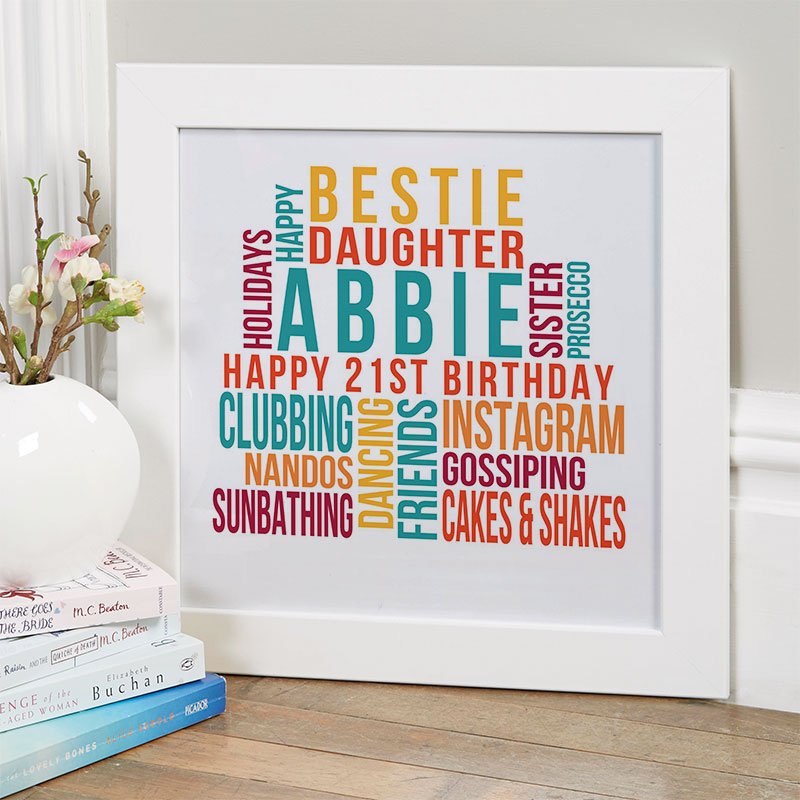 21st birthday present ideas for daughter personalised word print square likes
