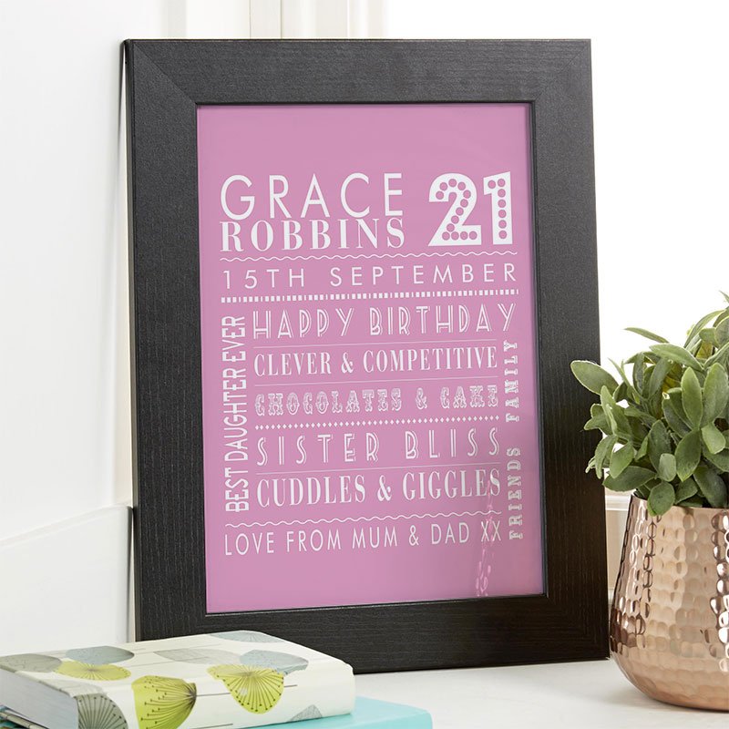 personalised 21st birthday present for her word art age print