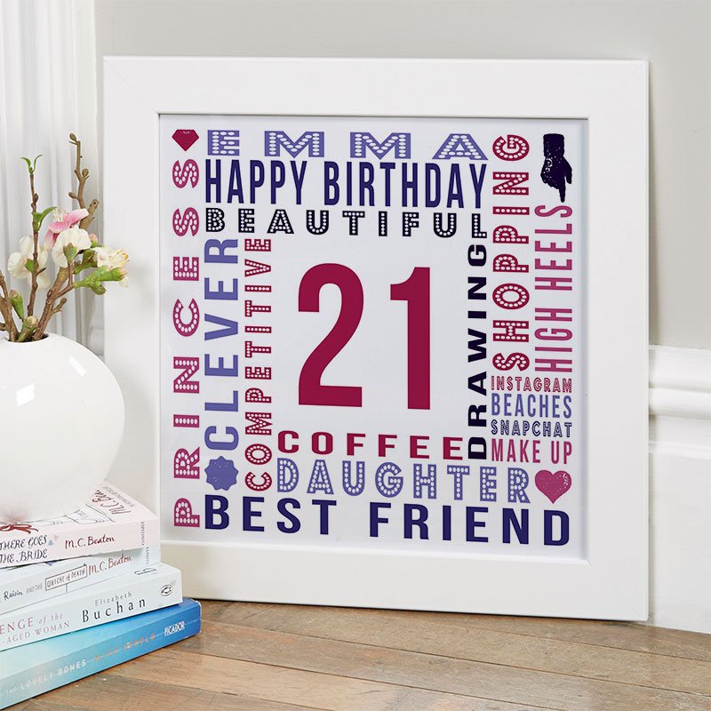 unique 21st birthday gift for her personalised word picture year of birth