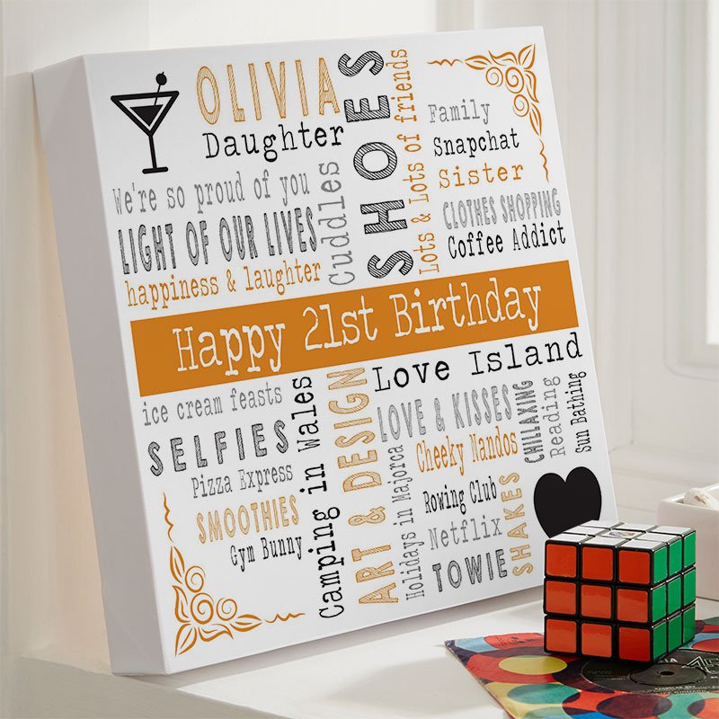 21st birthday present ideas for her word art picture print