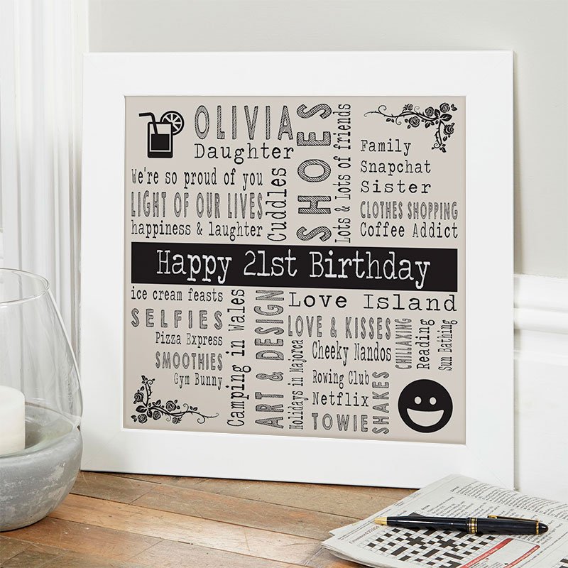 21st birthday present for her inspiration unique personalised print square corner