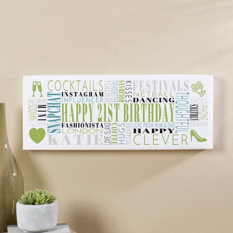 21st birthday gift for her personalised canvas print