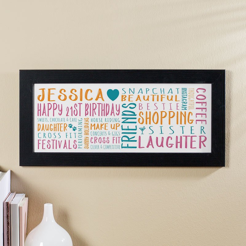 21st birthday present for her personalised word art panoramic