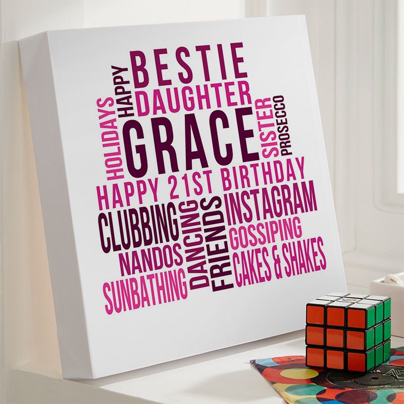 21st birthday present for her personalised wall art print square likes