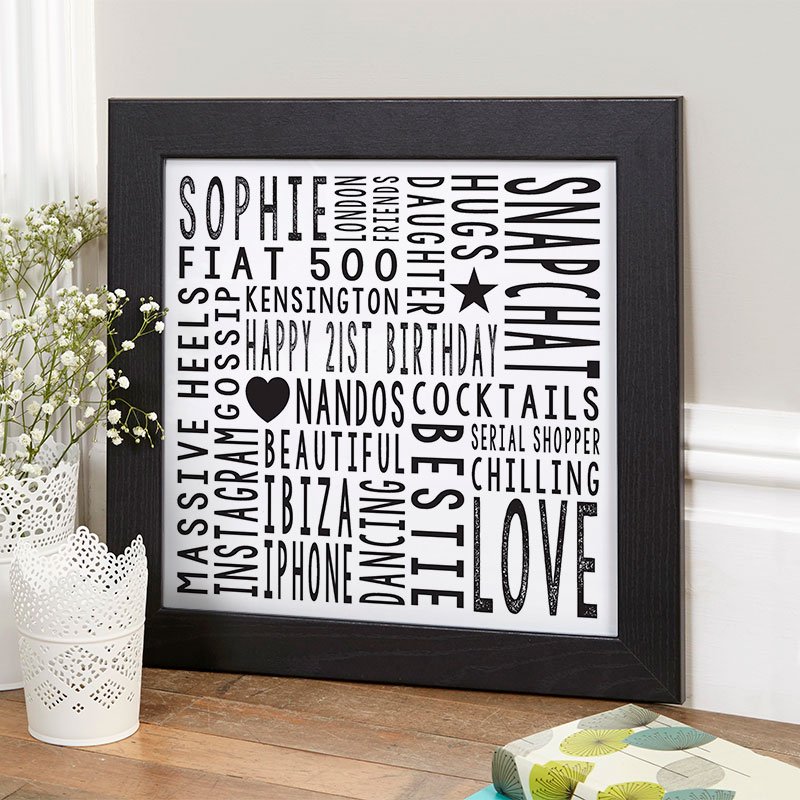 21st birthday gift ideas for her personalised word art square