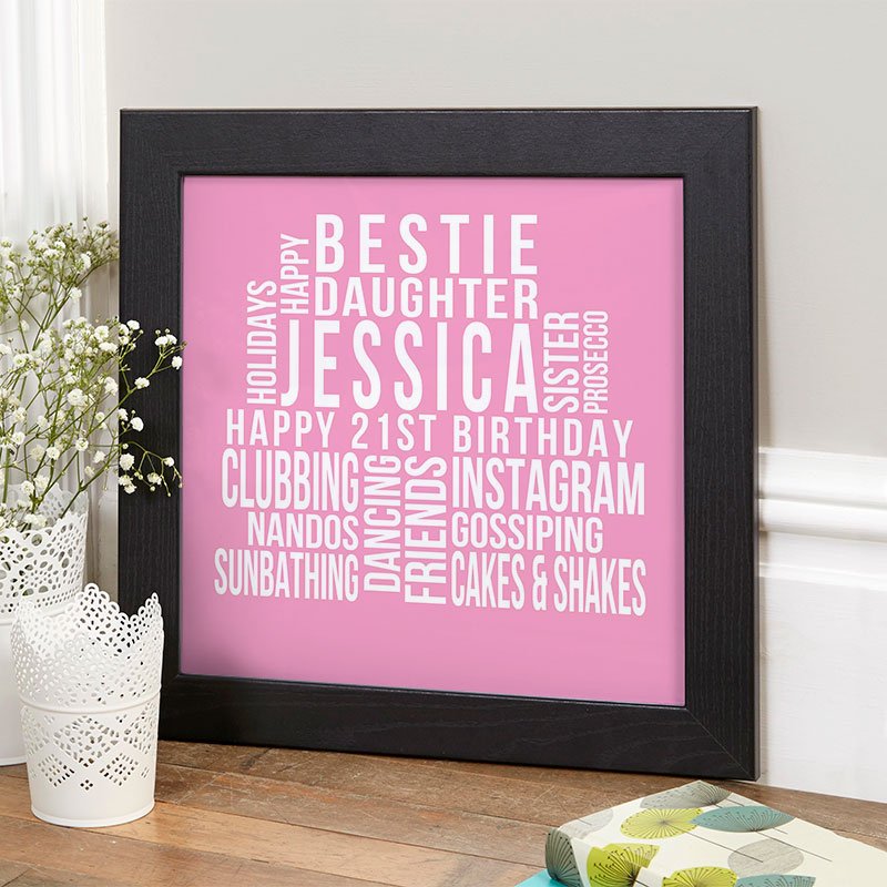21st birthday gift ideas for her personalised word art print square likes