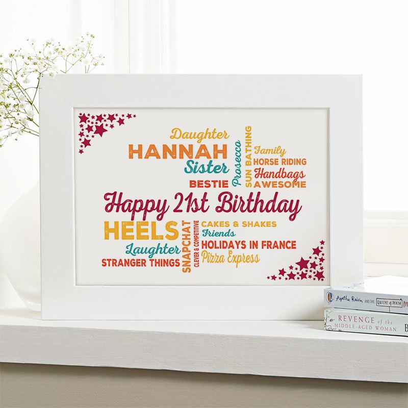 personalised 21st birthday gift for her typographic wall art print