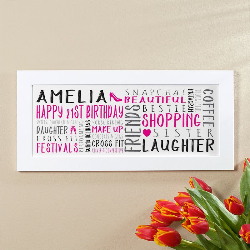birthday gift ideas for 21 year old girl personalised panoramic word art print