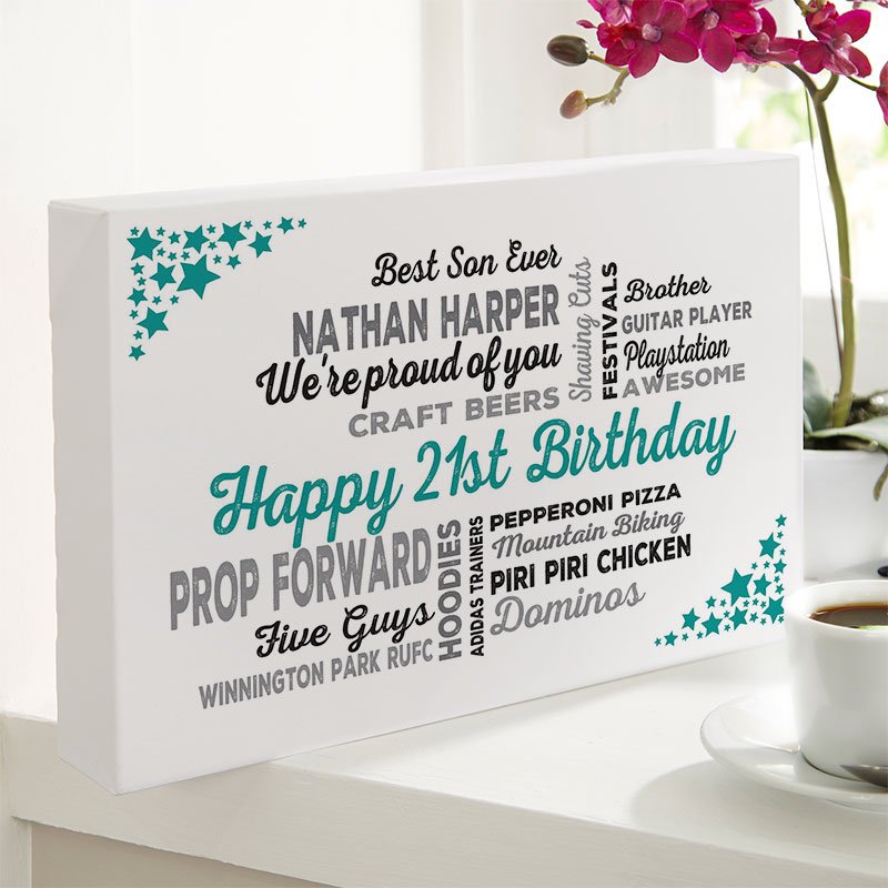 personalised 21st birthday gift for men typographic wall art print