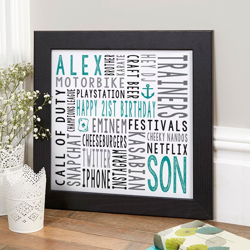 personalised 21st birthday gift for him unique word print