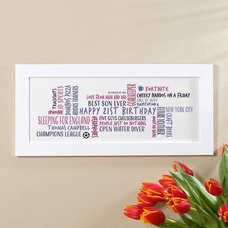 21st birthday gift for men personalised word cloud
