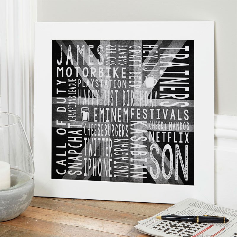 personalised mens 21st birthday gift word art square print