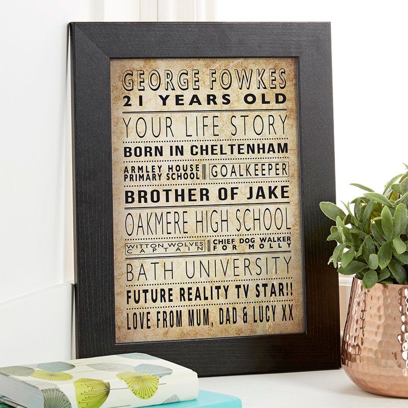 life story 21st birthday personalised gift