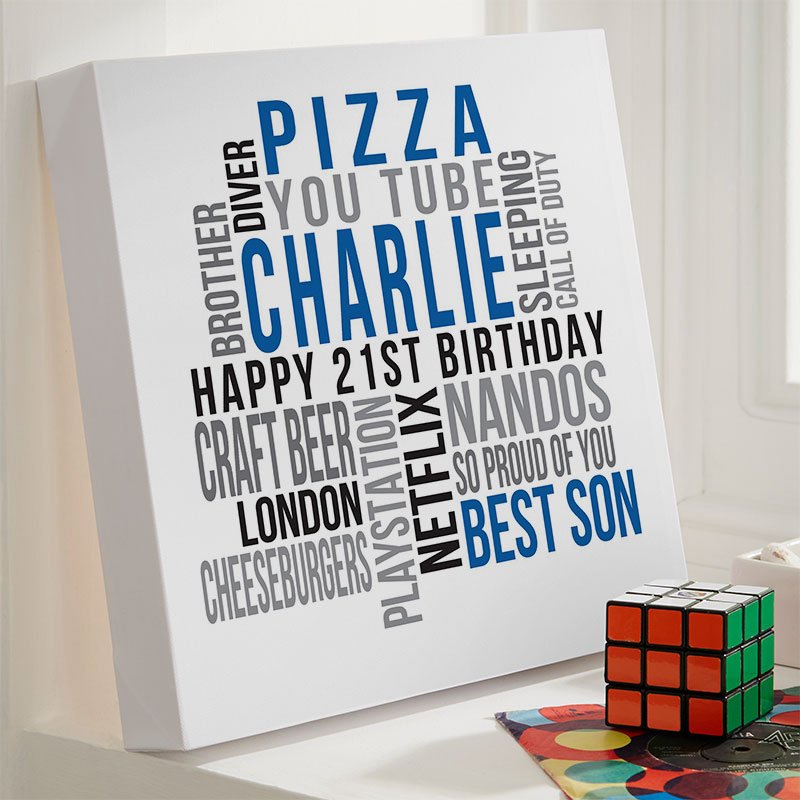 21st birthday present ideas for him personalised word print square likes