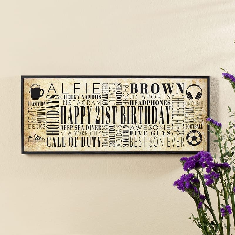 21st birthday gift word art memory board