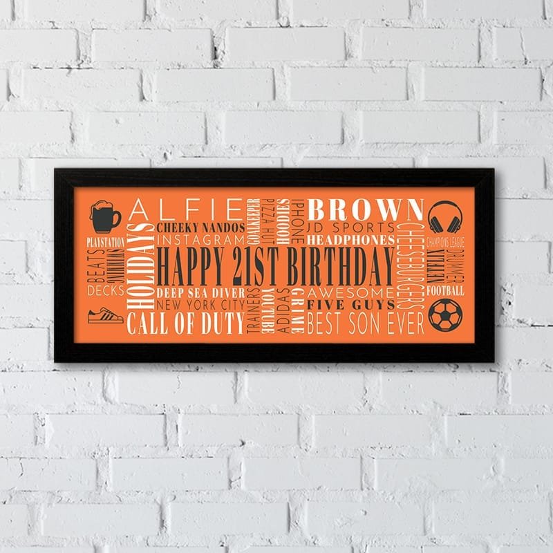 21st birthday gift idea personalised wordle picture print