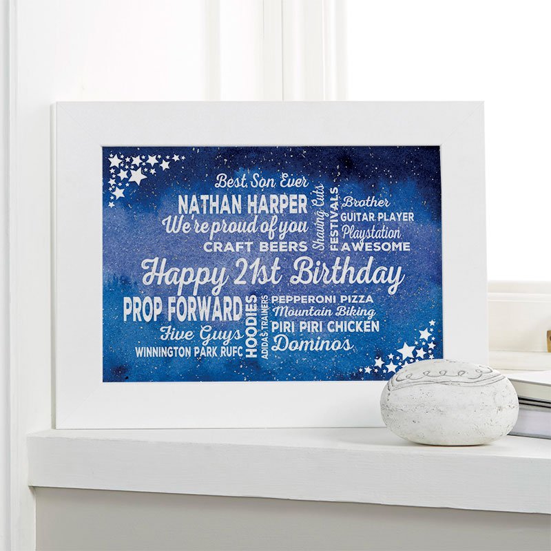 unusual 21st birthday gift for him typographic wall art framed print