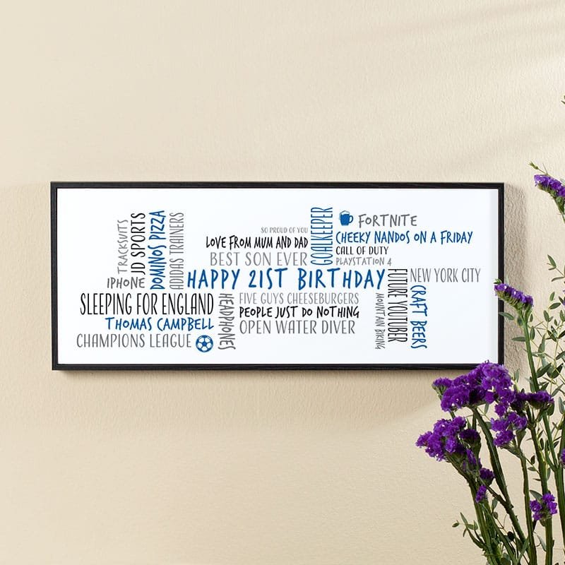 21st birthday gift for son personalised word cloud