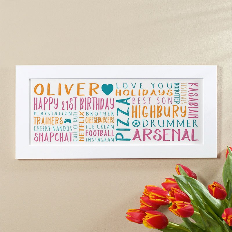 personalised 21st birthday gifts for men word art print panoramic
