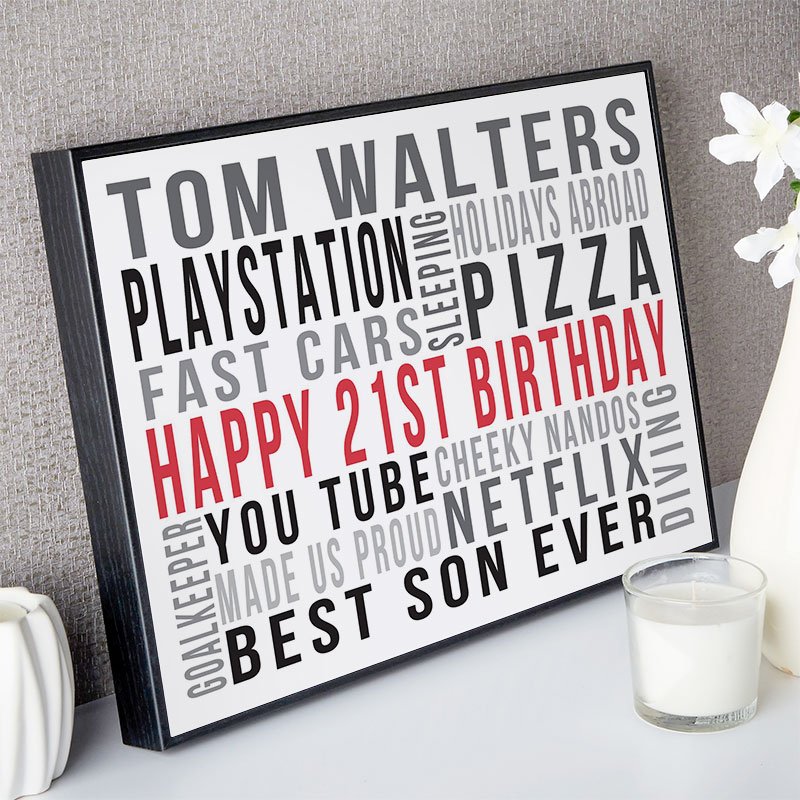 21st birthday present for him personalised word print landscape likes