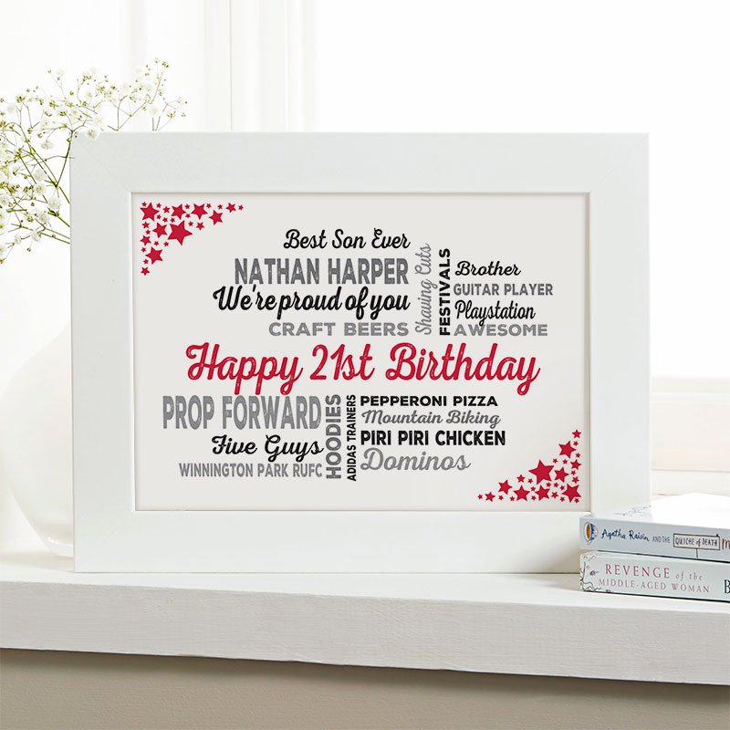 21st birthday gift for him typographic art personalised print