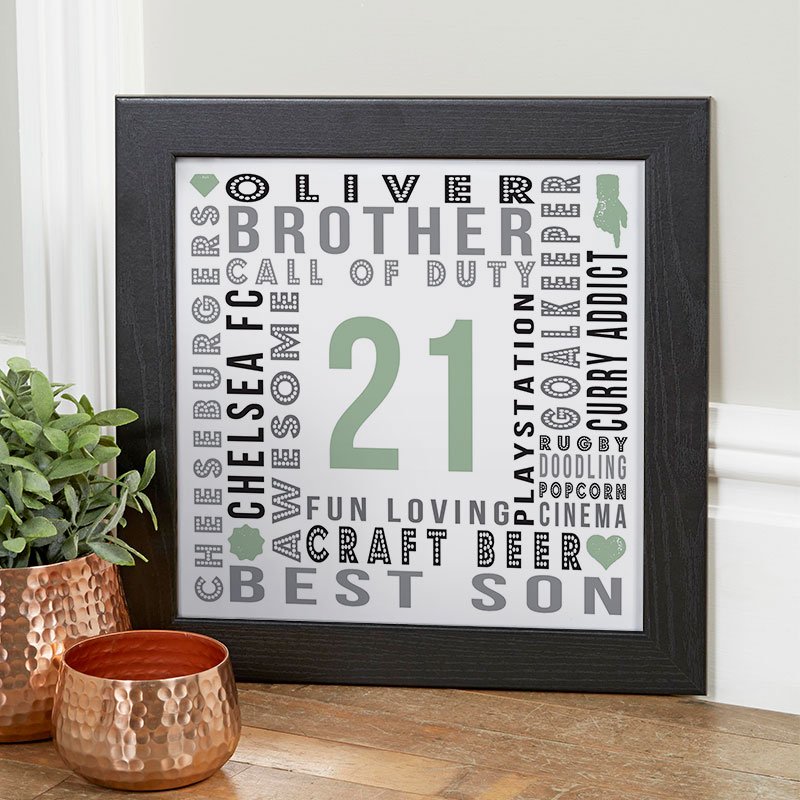 21st birthday gift idea for son year of birth age personalised wall print