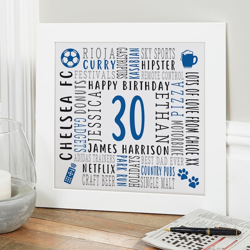 30th birthday gift for men personalised framed print