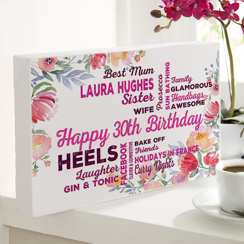 unique 30th birthday gift for her typographic wall art print
