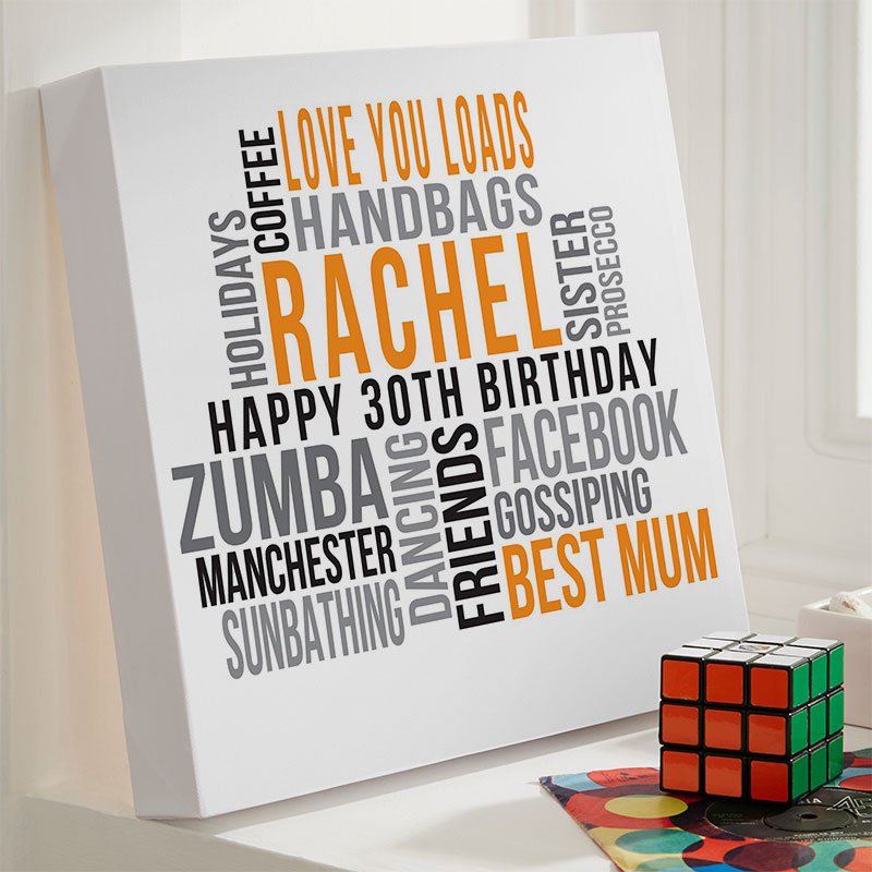 wife 30th birthday present ideas personalised word print square likes
