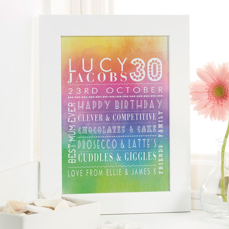personalised 30th birthday present for her word art age print