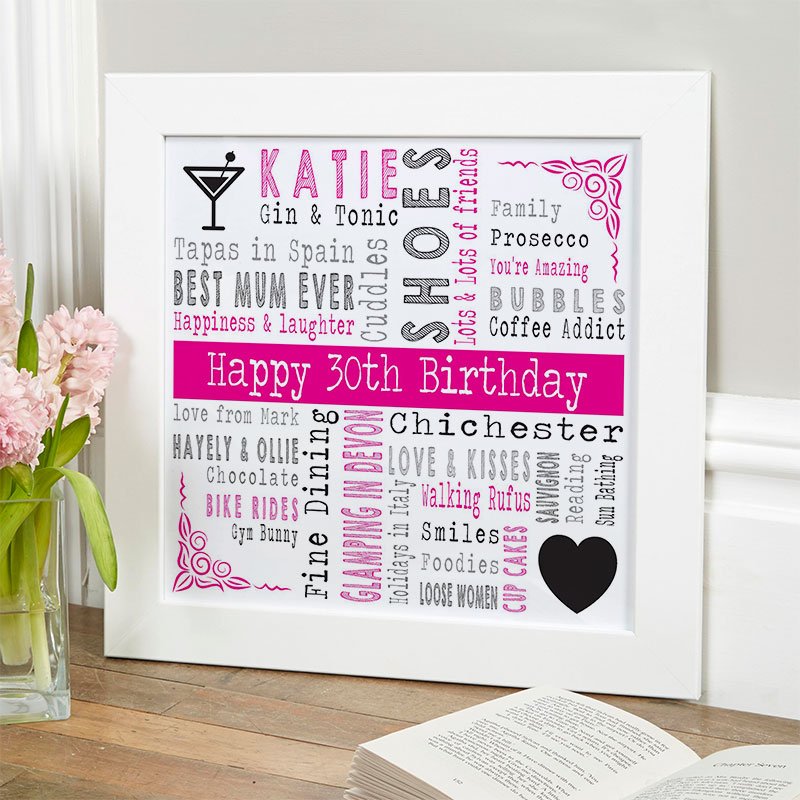 30th birthday present for wife inspiration unique personalised print square corner