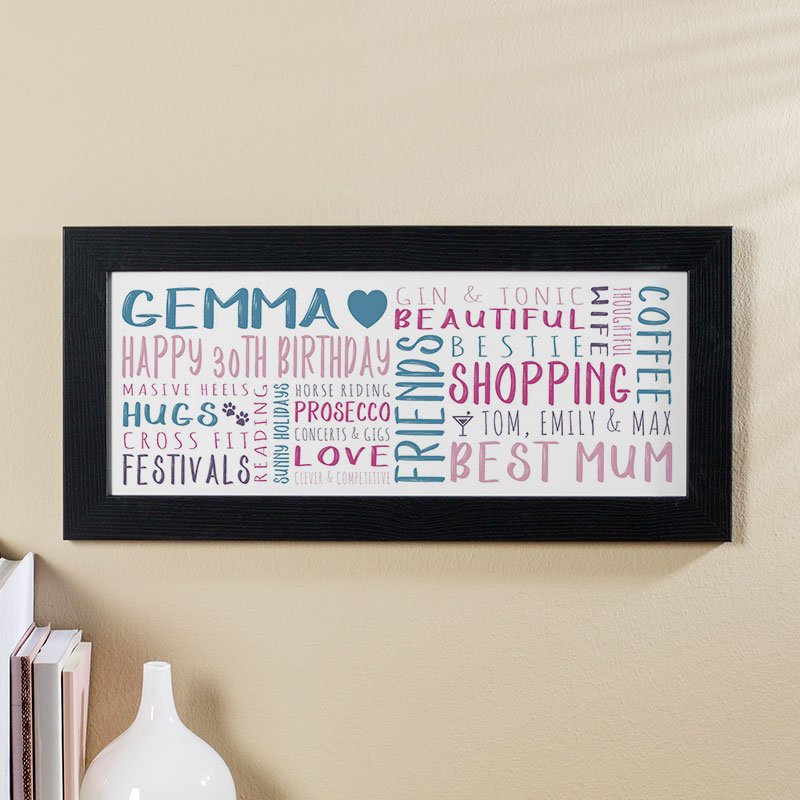 30th birthday present for her personalised word art panoramic