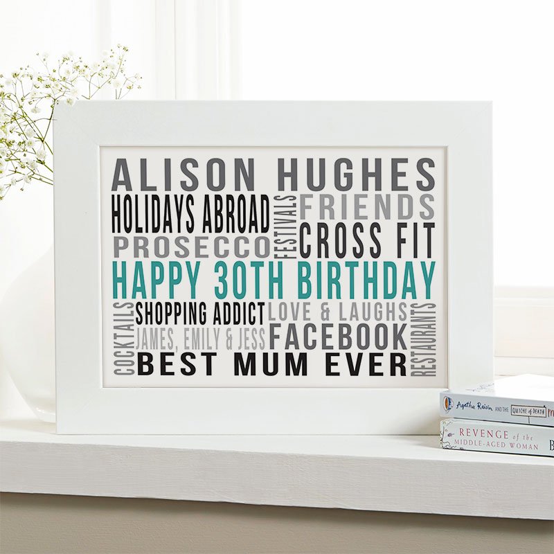 30th birthday present for her personalised word print landscape likes