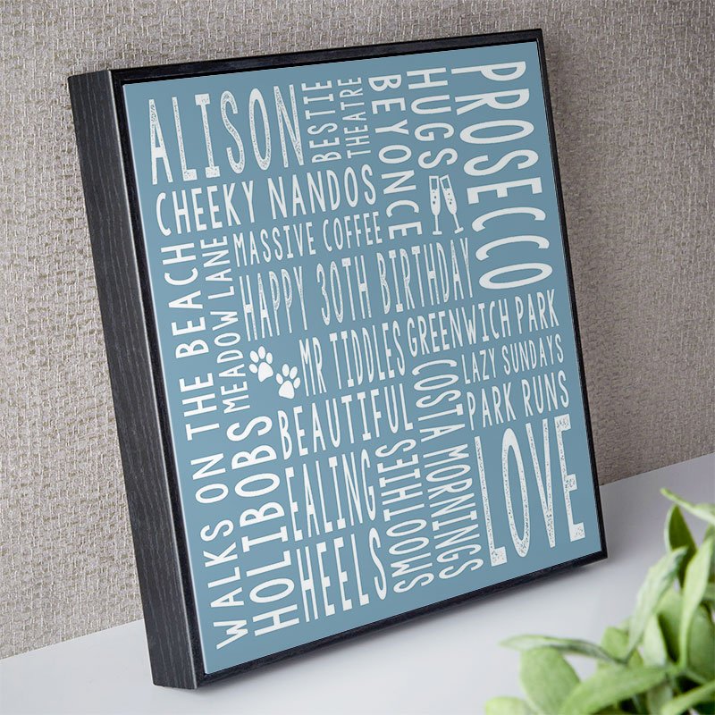 30th birthday present for her personalised word print square