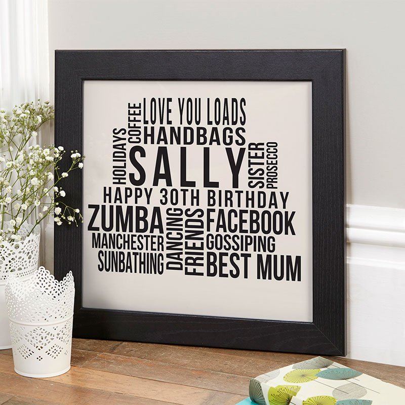 30th birthday gift ideas for wife personalised word art print square likes