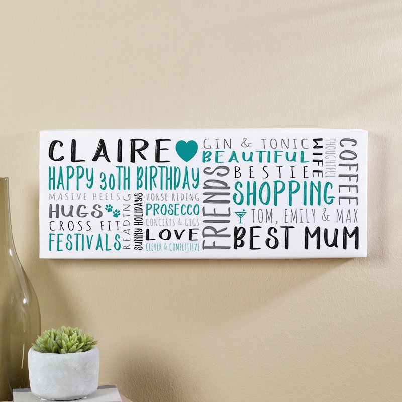birthday gift ideas for 30 year old woman personalised panoramic word art print