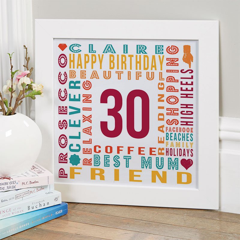 30th birthday gift idea for wife year of birth age personalised wall print