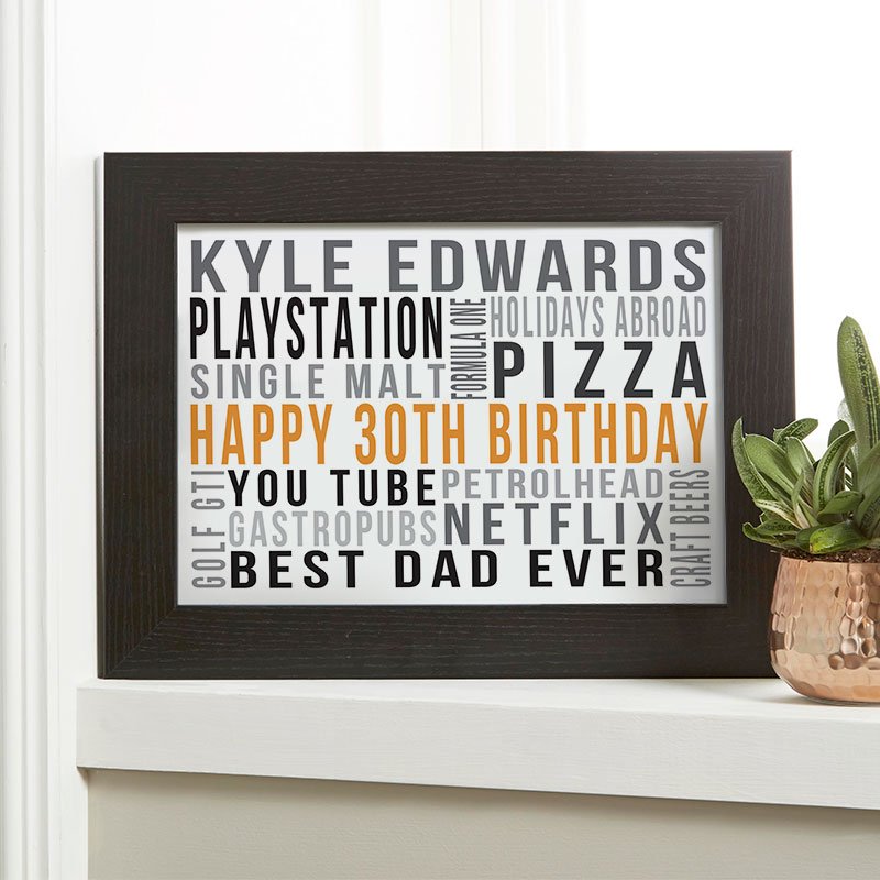 personalised gifts for man 30th birthday word print landscape likes