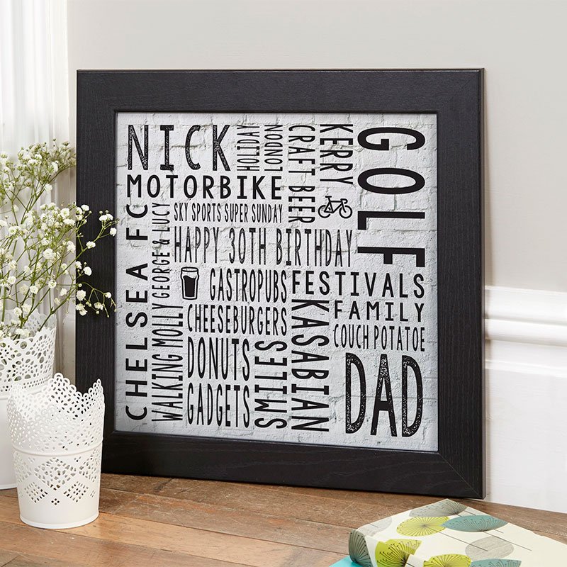 personalised 30th birthday gift for him unique word print