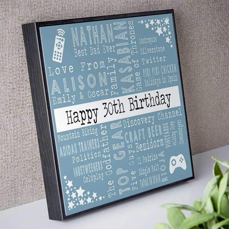 30th birthday present ideas for men word art picture print