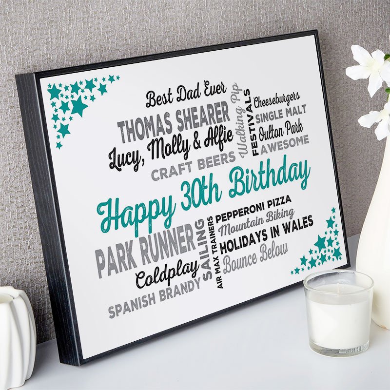 unusual 30th birthday gift for him typographic wall art framed print