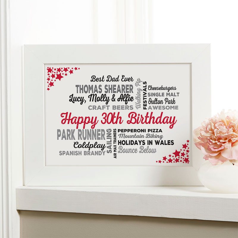 unique 30th birthday gift for him typographic wall art print