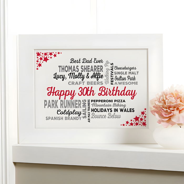 30th Birthday Gift of Personalised Word Art | Chatterbox Walls