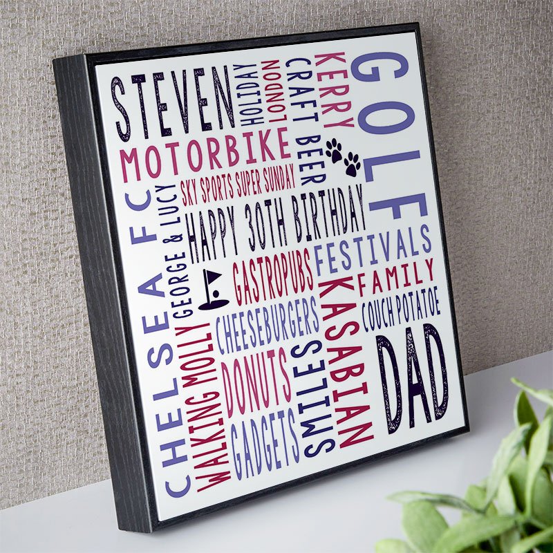 30th birthday gift ideas for men personalised word art square