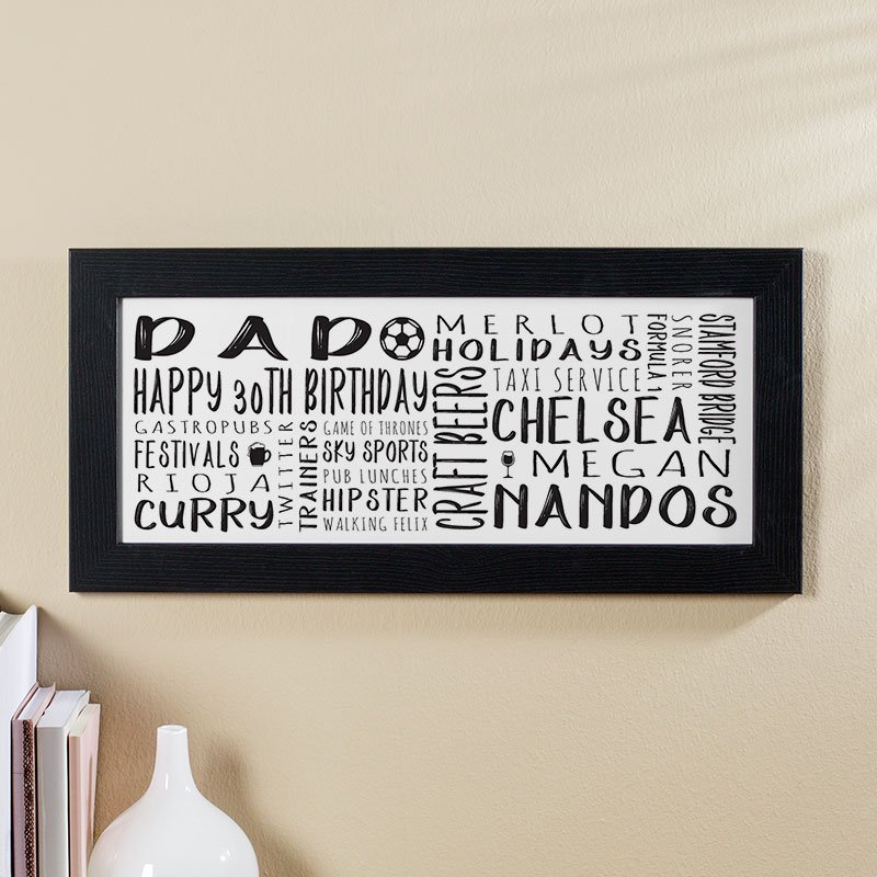 personalised 30th birthday gifts for men word art print panoramic