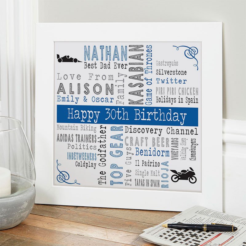 30th birthday gift ideas for him personalised square corners
