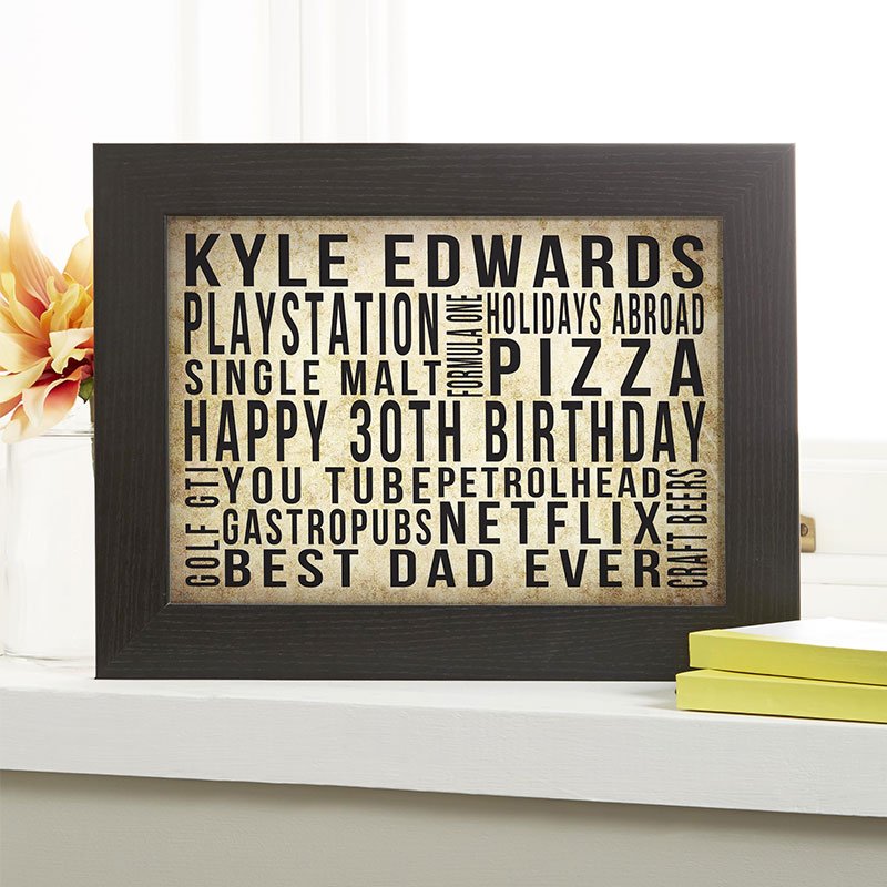 30th birthday present for men personalised word canvas landscape likes