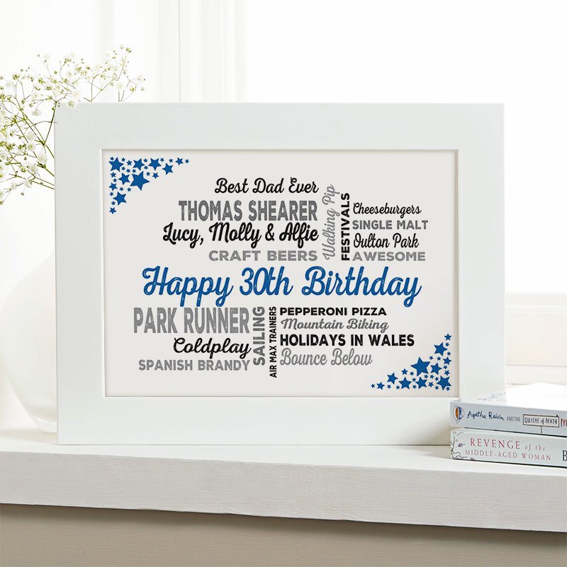 30th birthday gift for him typographic art personalised print
