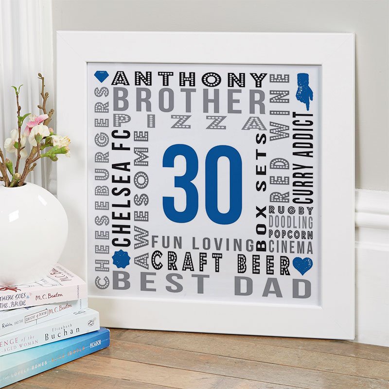 30th birthday gift for him personalised wall art picture year of birth